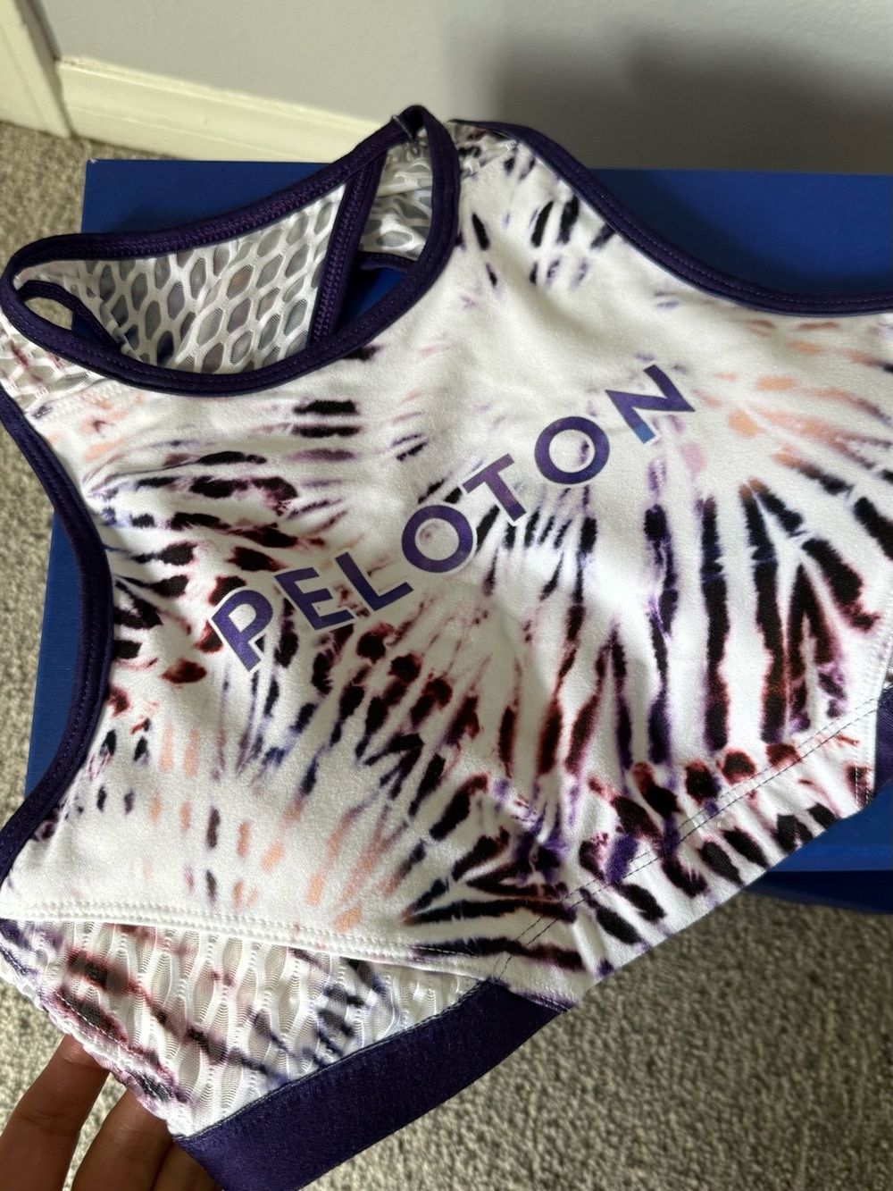 Peloton White Tie-Dye One-Piece with Purple Trim